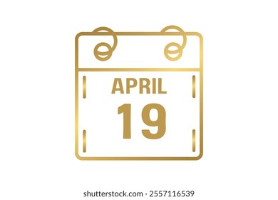 19 April calendar icon text page monthly web design on golden and white background vector, icon, or illustration with the month of April 19