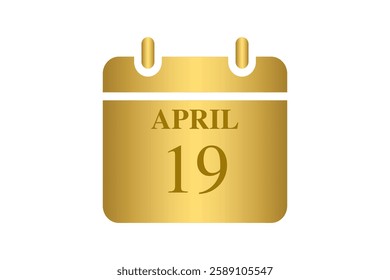 19 April calendar icon text page monthly web design on Golden and white background vector, icon, or illustration with the month of April 19