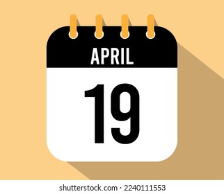 icono del calendario del 19 de abril. Vector negro para el mes de abril con efecto de sombra