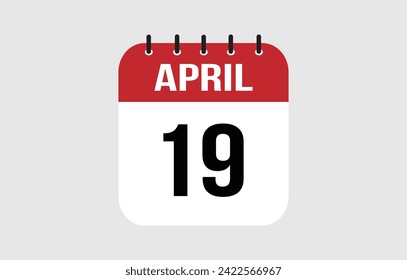 Calendario del 19 de abril. Ilustración del vector del calendario de abril.