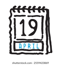 19 April date calendar - A simple yet elegant line art illustration of a date calendar captures the essence of organization and timekeeping. The clean lines and minimalistic design 
