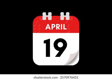 19 April month single day vector, illustration, calendar with red, gray, white and black color background calendar April 19