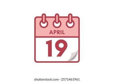 19 April month single day vector, illustration, calendar with maroon, rose and white color background calendar April 19