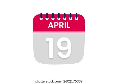 19 April month single day vector, illustration, calendar with red, off white and white color background calendar April 19