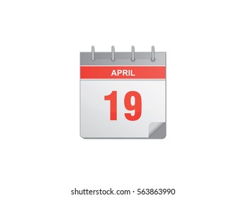 19 April red calendar vector illustration on white background