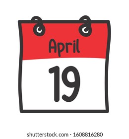 19 April. Vector flat daily calendar icon. Date and time, day, month. Holiday