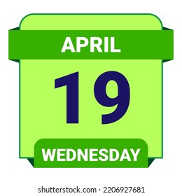 19 April, Wednesday. Date template. Useful design for calendar or event promotion. Vector illustration EPS 10 File. Isolated on white background.