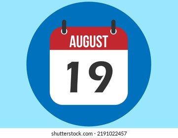 19 August blue calendar vector. Calendar august with circle in background clear.