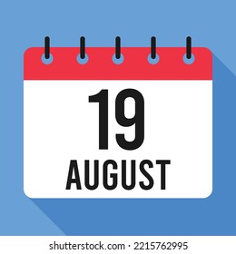 19 August Calendar. Blue Background. Vector Calendar.