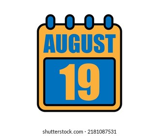 19 August calendar. August calendar icon in blue and orange. Vector Calendar Page Isolated on White Background.