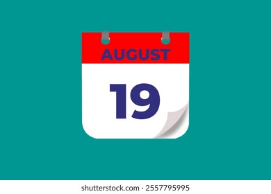 19 August calendar icon text page monthly web design on red, and blue background vector, icon, or illustration with the month of August 19