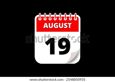 19 August calendar icon text page monthly web design on red, white and black background vector, icon, or illustration with the month of August 19