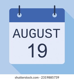 19 August Calendar, Vector Calendar.