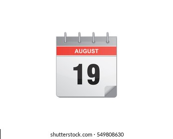 19 August calendar vector illustration on white background