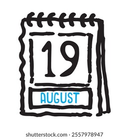 19 August date calendar - A simple yet elegant line art illustration of a date calendar captures the essence of organization and timekeeping. The clean lines and minimalistic design 
