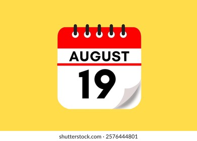 19 August month single day vector, illustration, calendar with red, black, white and yellow color background calendar August 19