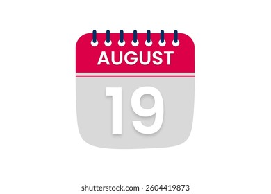 19 August month single day vector, illustration, calendar with red, off white and white color background calendar August 19