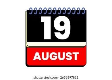 19 august month single day vector, illustration, calendar with red, black, yellow and white color background calendar icon of august 19