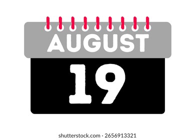 19 august month single day vector, illustration, calendar with ash, black, red and white color background calendar icon of august 19