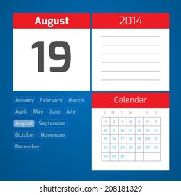 19 august - vector daily calendar on blue background