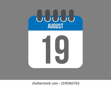 19 calendar august. Calendar icon for August days in blue color on dark background.