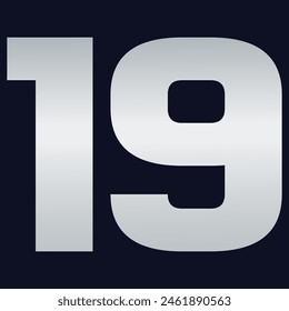 19 Classic Vintage Sport Jersey  Uniform numbers in black with a black outside contour line number on white background for American football, Baseball and Basketball or soccer for shirt