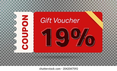 19% coupon promotion sale for website, internet ads, social media. Big sale and super sale coupon code 19 percent discount gift voucher coupon vector illustration summer offer ends weekend holiday