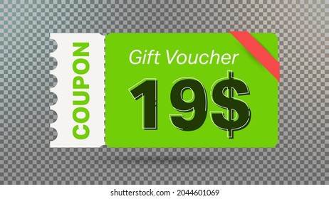 19$ coupon promotion sale for website, internet ads, social media. Big sale and super sale coupon code $19 discount gift voucher with coupon vector illustration summer offer ends weekend holiday