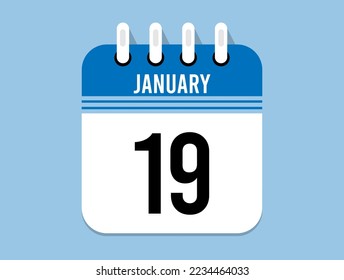 19 day January calendar icon. Banner for appointments, special dates and birthdays. Calendar vector for January in blue color on light background
