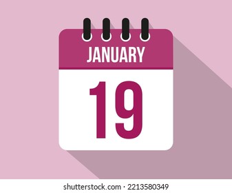 Calendario del 19 de enero. Vector de calendario para enero en color rosa en fondo claro