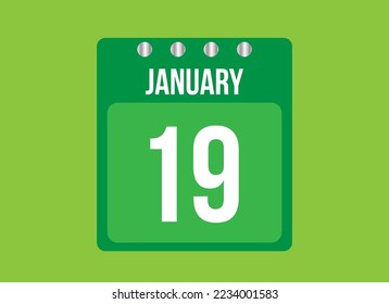 19 day january calendar vector. Calendar page icon for the month of january with metallic pin. Calendar on green background.