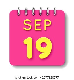 19 días del mes. 19 de septiembre. Icono de calendario diario. Fecha día semana domingo, lunes, martes, miércoles, jueves, viernes, sábado.