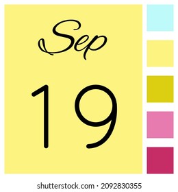 19 day of the month. September. Cute calendar daily icon. Date day week Sunday, Monday, Tuesday, Wednesday, Thursday, Friday, Saturday.