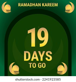 19 Days to go. Countdown leaves banner day. calculating the time for the month of Ramadan. Eps10 vector illustration.