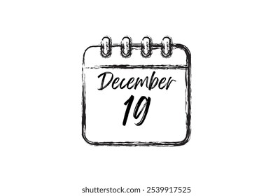 ícone do calendário de 19 de dezembro. Modelo de calendário para os dias de dezembro. Banner preto para datas e negócios