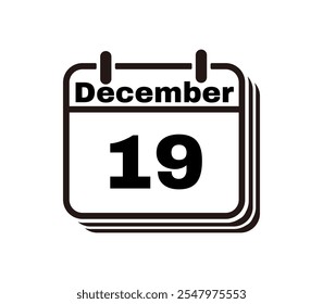 19 Dezember Kalender Symbol Textseite monatliches Web-Design auf schwarz-weißem Hintergrund Vektor, Symbol oder Illustration mit dem Monat Dezember 19