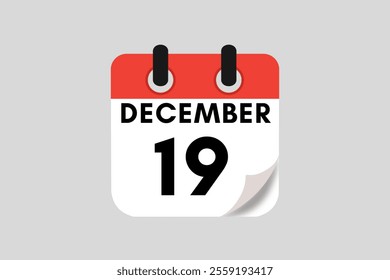 19 December calendar icon text page monthly web design on red, white, black and ash background vector, icon, or illustration with the month of December 19