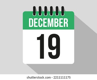 19. Dezember Kalender Vektorsymbol. Grüner Dezember für die Tage des Monats und der Woche