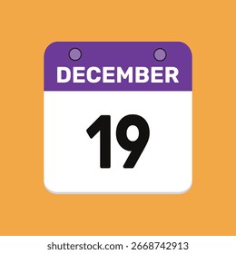 19 de diciembre Diseño web mensual de la página de texto del ícono del calendario.