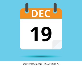 19 December. Flat icon calendar isolated on blue background. Vector illustration.