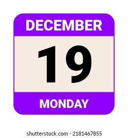 19 December, Monday. Date template. Useful design for calendar or event promotion. Vector illustration EPS 10 File