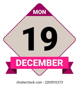 19 de diciembre, lunes. Plantilla de fecha. Diseño útil para la promoción de calendarios o eventos. Ilustración vectorial Archivo EPS 10. 