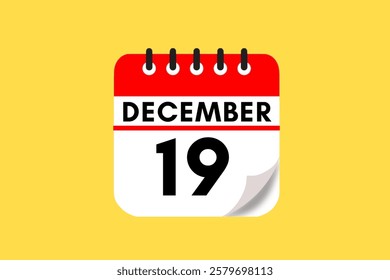 19 December month single day vector, illustration, calendar with red, black, white and yellow color background calendar December 19