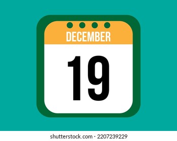 19 December orange calendar vector. December date with square on light background.