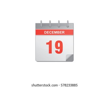 19 December red calendar vector illustration on white background