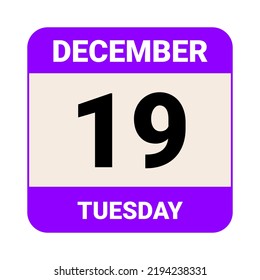 19 December, Tuesday. Date template. Useful design for calendar or event promotion. Vector illustration EPS 10 File.  