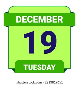 19 December, Tuesday. Date template. Useful design for calendar or event promotion. Vector illustration EPS 10 File. Isolated on white background.