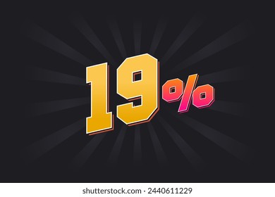 19% discount banner with dark background and yellow text. 19 percent sales promotional design.