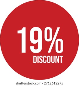 19% Rabatt Symbol Vektor roter Kreis mit weißem Text