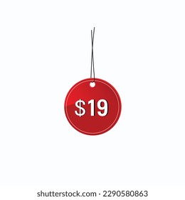 19 dollar price tag. 19$ dollar USD price symbol. price 19 Dollar sale banner in USD. Business or shopping promotion marketing concept.